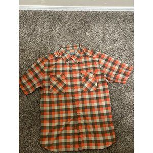 Merrell Opti-Wick Shirt Orange Plaid UPF30+ Mens Medium Hiking